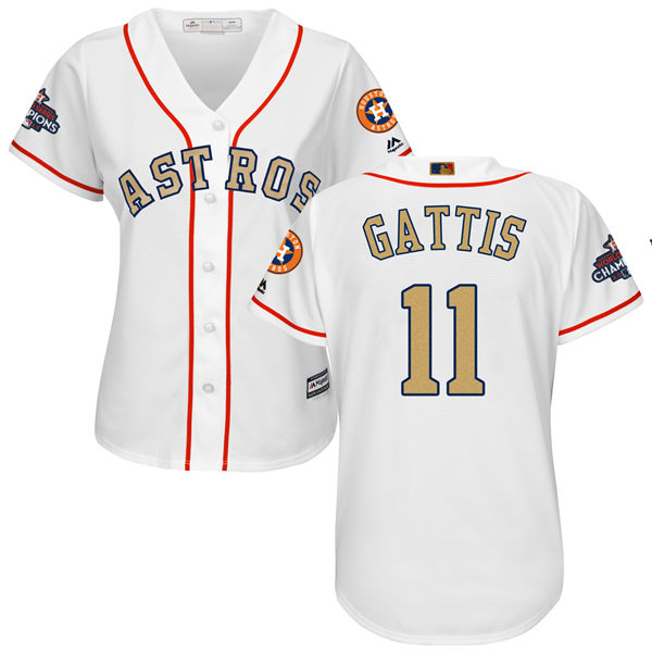 Women's Houston Astros Astros #11 Evan Gattis White 2018 Gold Program Cool Base Stitched MLB Jersey