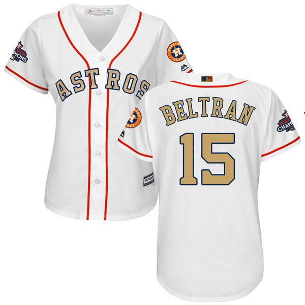 Women's Houston Astros Astros #15 Carlos Beltran White 2018 Gold Program Cool Base Stitched MLB Jersey