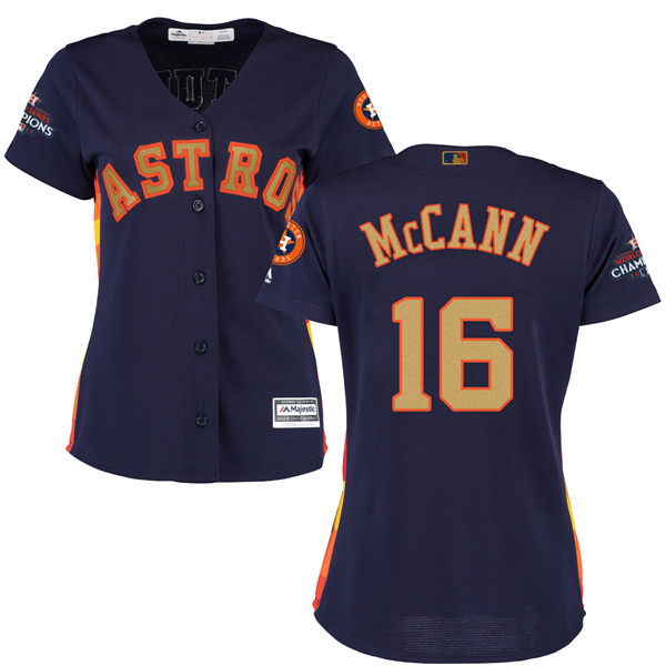 Women's Houston Astros Astros #16 Brian McCann Navy Blue 2018 Gold Program Cool Base Stitched MLB Jersey