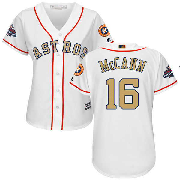 Women's Houston Astros Astros #16 Brian McCann White 2018 Gold Program Cool Base Stitched MLB Jersey