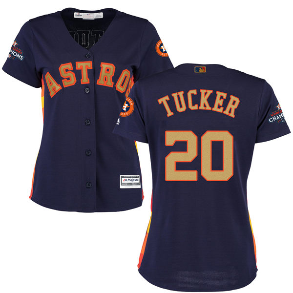 Women's Houston Astros Astros #20 Preston Tucker Navy Blue 2018 Gold Program Cool Base Stitched MLB Jersey