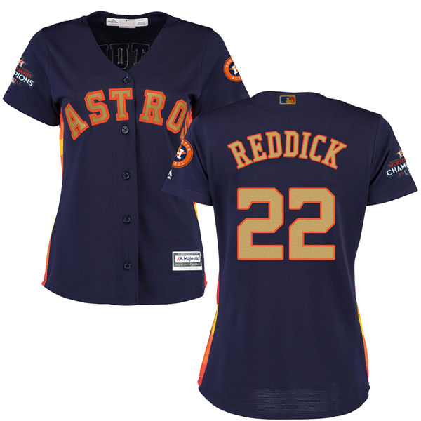 Women's Houston Astros Astros #22 Josh Reddick Navy Blue 2018 Gold Program Cool Base Stitched MLB Jersey
