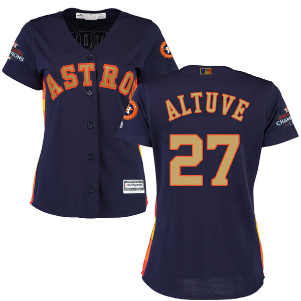 Women's Houston Astros Astros #27 Jose Altuve Navy Blue 2018 Gold Program Cool Base Stitched MLB Jersey