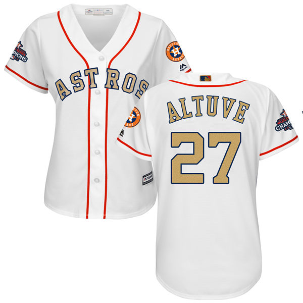 Women's Houston Astros Astros #27 Jose Altuve White 2018 Gold Program Cool Base Stitched MLB Jersey