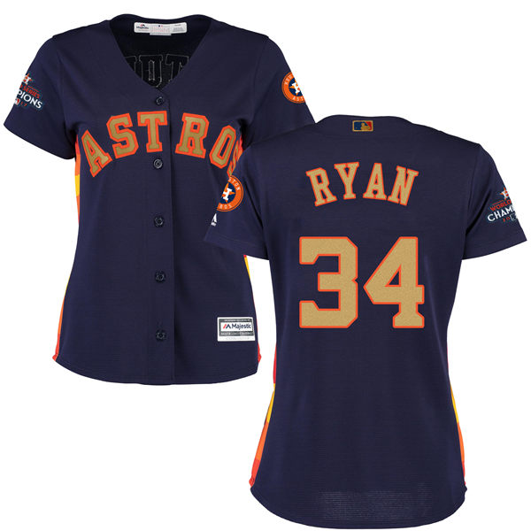 Women's Houston Astros Astros #34 Nolan Ryan  Gonzalez Navy Blue 2018 Gold Program Cool Base Stitched MLB Jersey