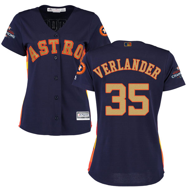 Women's Houston Astros Astros #35 Justin Verlander Navy Blue 2018 Gold Program Cool Base Stitched MLB Jersey