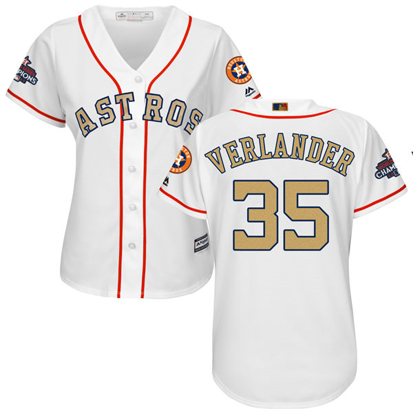 Women's Houston Astros Astros #35 Justin Verlander White 2018 Gold Program Cool Base Stitched MLB Jersey