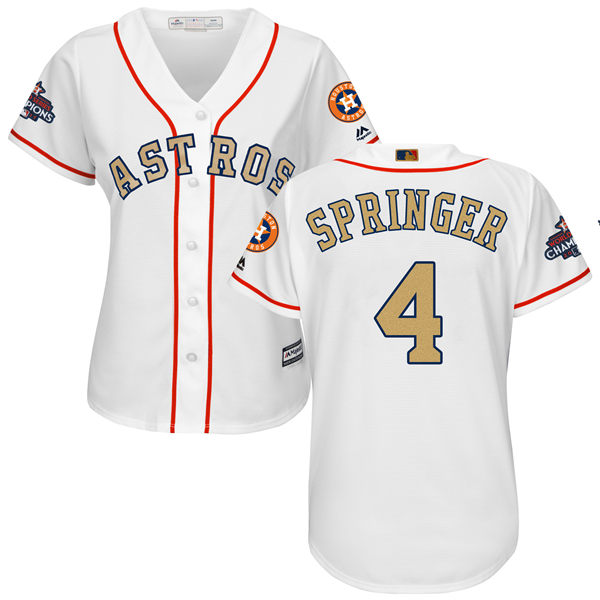 Women's Houston Astros Astros #4 George Springer White 2018 Gold Program Cool Base Stitched MLB Jersey Women's Houston Astros Astros #4 George Springer White 2018 Gold Program Cool Base Stitched MLB Jersey