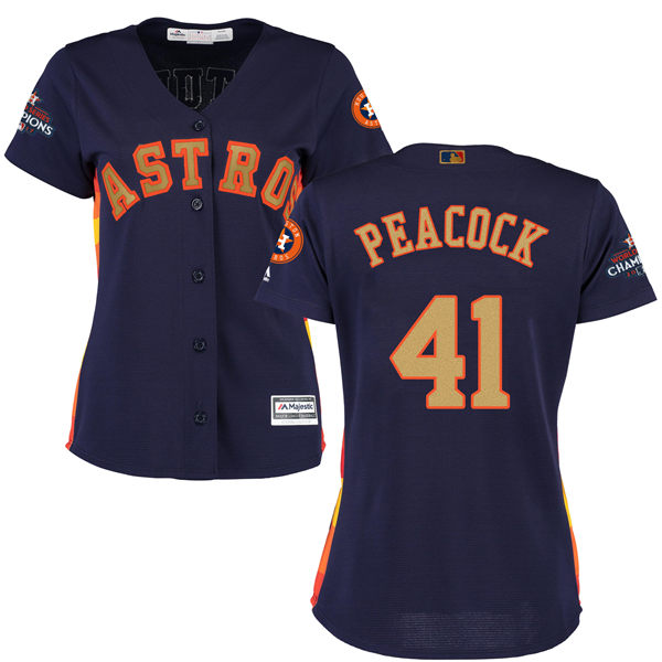 Women's Houston Astros Astros #41 Brad Peacock Navy Blue 2018 Gold Program Cool Base Stitched MLB Jersey