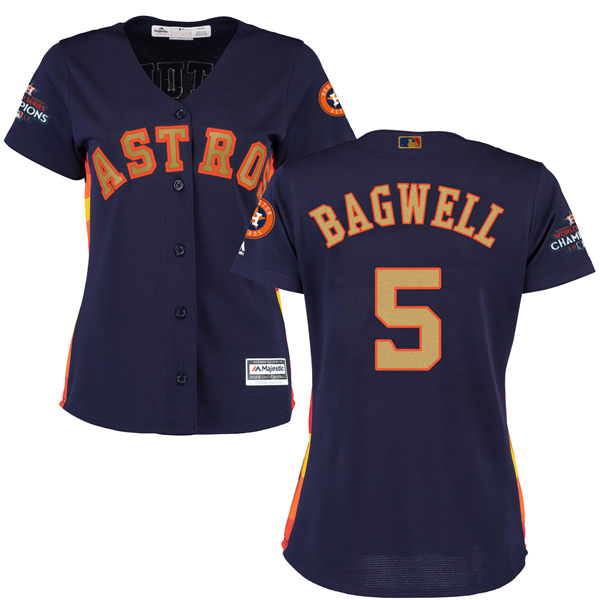 Women's Houston Astros Astros #5 Jeff Bagwell Navy Blue 2018 Gold Program Cool Base Stitched MLB Jersey