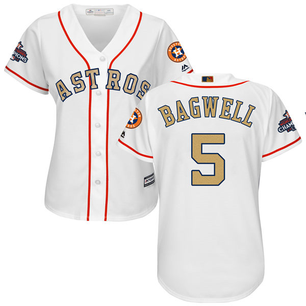 Women's Houston Astros Astros #5 Jeff Bagwell White 2018 Gold Program Cool Base Stitched MLB Jersey