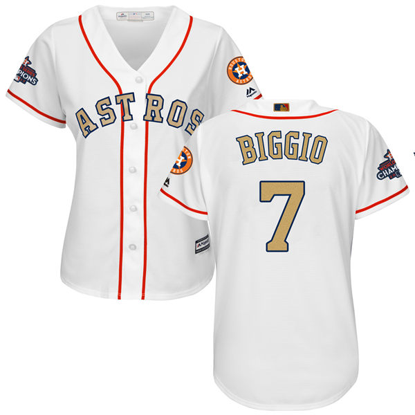 Women's Houston Astros Astros #7 Craig Biggio White 2018 Gold Program Cool Base Stitched MLB Jersey