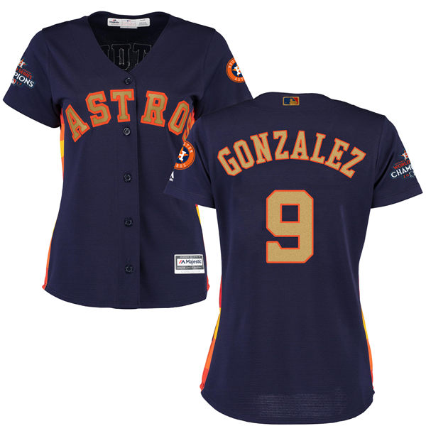 Women's Houston Astros Astros #9 Marwin Gonzalez Navy Blue 2018 Gold Program Cool Base Stitched MLB Jersey