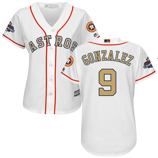 Women's Houston Astros Astros #9 Marwin Gonzalez White 2018 Gold Program Cool Base Stitched MLB Jersey