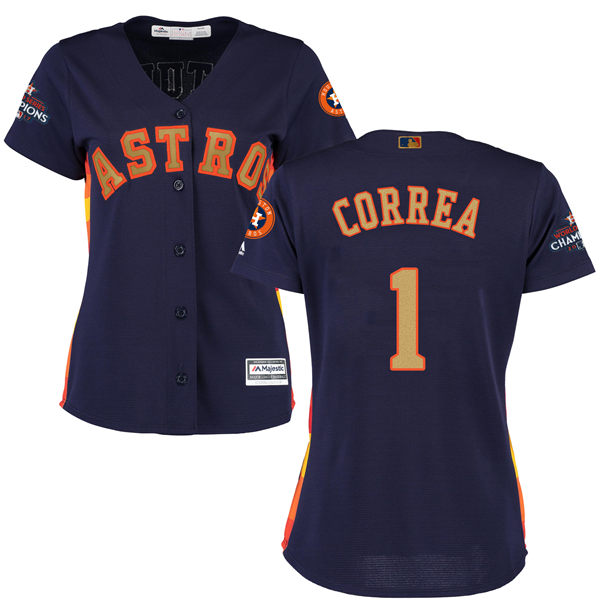 Women's Houston AstrosAstros #1 Carlos Correa Navy Blue 2018 Gold Program Cool Base Stitched MLB Jersey