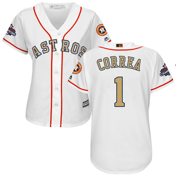 Women's Houston AstrosAstros #1 Carlos Correa White 2018 Gold Program Cool Base Stitched MLB Jersey