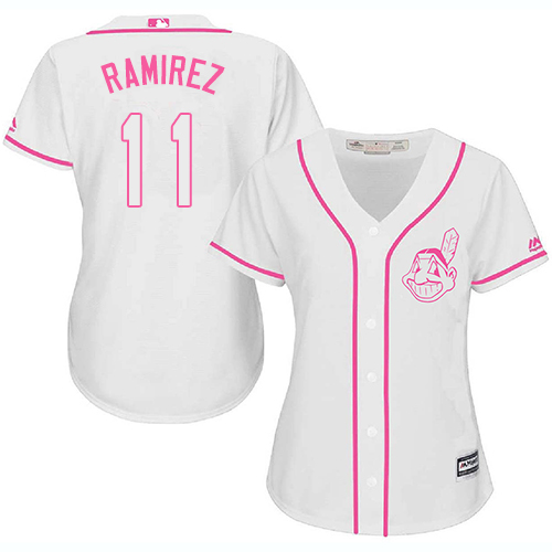 Women's Indians #11 Jose Ramirez White Pink Fashion Women's Stitched Baseball Jersey Women's Indians #11 Jose Ramirez White Pink Fashion Women's Stitched Baseball Jersey