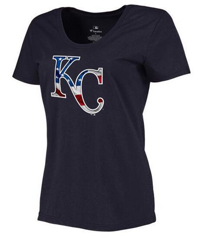 Women's Kansas City Royals USA Flag Fashion T-Shirt Navy Blue Women's Kansas City Royals USA Flag Fashion T-Shirt Navy Blue