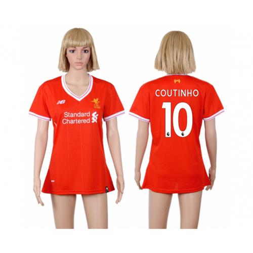 Women's Liverpool #10 Coutinho Red Home Soccer Club Jersey Women's Liverpool #10 Coutinho Red Home Soccer Club Jersey