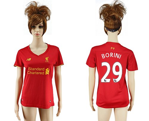 Women's Liverpool #29 Borini Red Home Soccer Club Jersey