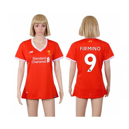 Women's Liverpool #9 Firmino Red Home Soccer Club Jersey Women's Liverpool #9 Firmino Red Home Soccer Club Jersey