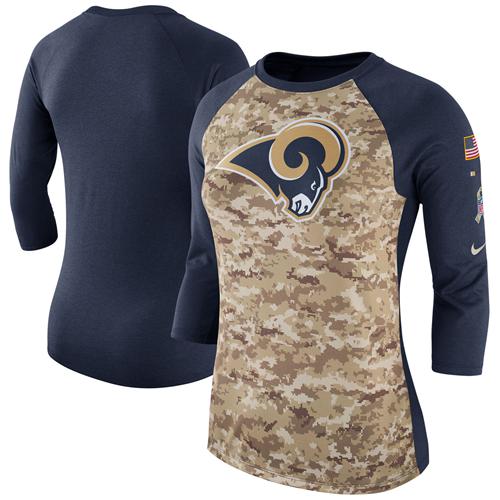 Women's Los Angeles Rams Nike Camo Navy Salute to Service Legend Three-Quarter Raglan Sleeve T-Shirt Women's Los Angeles Rams Nike Camo Navy Salute to Service Legend Three-Quarter Raglan Sleeve T-Shirt