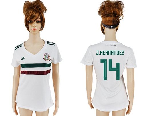 Women's Mexico #14 J.Hernandez Away Soccer Country Jersey Women's Mexico #14 J.Hernandez Away Soccer Country Jersey