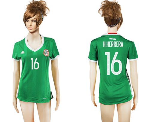 Women's Mexico #16 H.Herrera Home Soccer Country Jersey Women's Mexico #16 H.Herrera Home Soccer Country Jersey