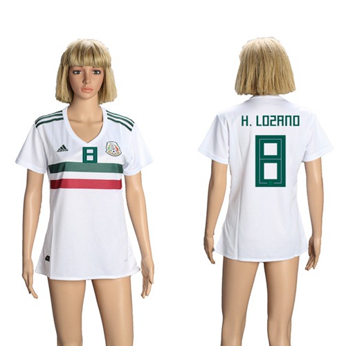 Women's Mexico #8 H.Lozano Away Soccer Country Jersey Women's Mexico #8 H.Lozano Away Soccer Country Jersey