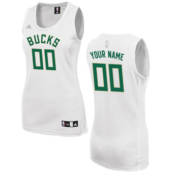Women's Milwaukee Bucks adidas White Custom Fashion Jersey Women's Milwaukee Bucks adidas White Custom Fashion Jersey