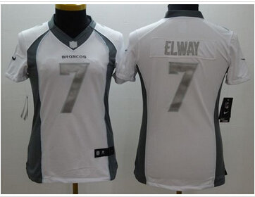 Women's NEW Broncos #7 John Elway White NFL Limited Platinum Jersey