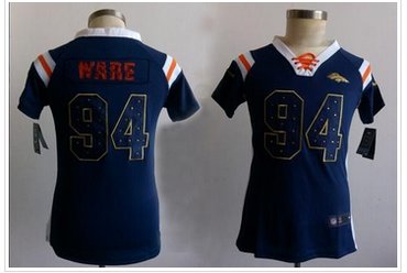 Women's NEW Broncos #94 DeMarcus Ware Navy Blue NFL Elite Draft Him Shimmer Jersey