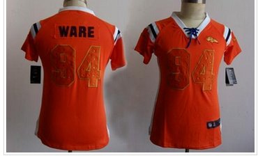 Women's NEW Broncos #94 DeMarcus Ware Orange NFL Elite Draft Him Shimmer Jersey