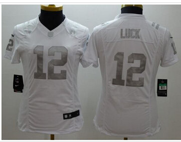 Women's NEW Colts #12 Andrew Luck White NFL Limited Platinum Jersey