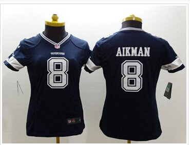 Women's NEW Cowboys #8 Troy Aikman Navy Blue Team Color NFL Limited Jersey