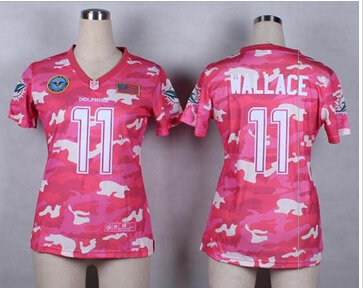 Women's NEW Dolphins #11 Mike Wallace Pink NFL Elite Camo Fashion Jersey