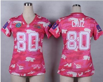 Women's NEW Giants #80 Victor Cruz Pink NFL Elite Camo Fashion Jersey
