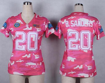 Women's NEW Lions #20 Barry Sanders Pink NFL Elite Camo Fashion Jersey