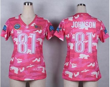 Women's NEW Lions #81 Calvin Johnson Pink NFL Elite Camo Fashion Jersey