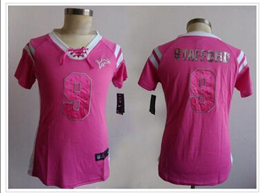 Women's NEW Lions #9 Matthew Stafford Pink NFL Elite Draft Him Shimmer Jersey Women's NEW Lions #9 Matthew Stafford Pink NFL Elite Draft Him Shimmer Jersey