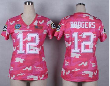 Women's NEW Packers #12 Aaron Rodgers Pink NFL Elite Camo Fashion Jersey