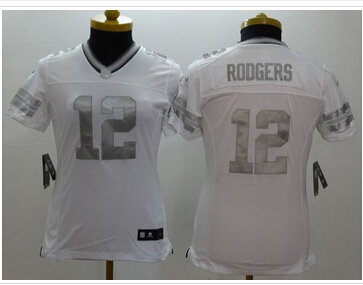 Women's NEW Packers #12 Aaron Rodgers White NFL Limited Platinum Jersey