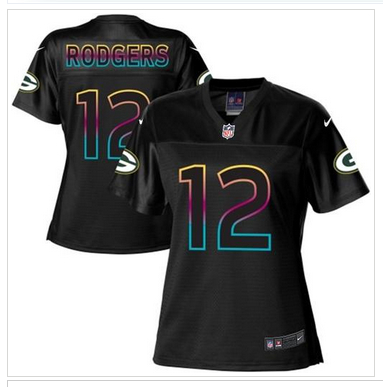 Women's NFL New Packers #12 Aaron Rodgers Black Fashion Game Jersey