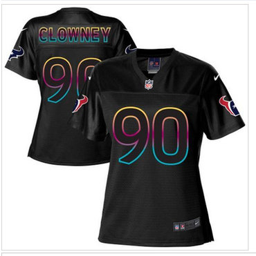 Women's NFL New Texans #90 Jadeveon Clowney Black Fashion Game Jersey