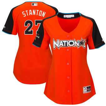 Women's National League Marlins Giancarlo Stanton Majestic Orange 2017 MLB All-Star Game Home Run Derby Jersey