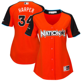 Women's National League Nationals Bryce Harper Majestic Orange 2017 MLB All-Star Game Home Run Derby Jersey