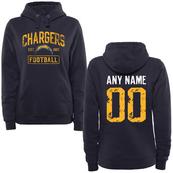 Women's Navy San Diego Chargers Distressed Custom Name & Number Pullover Hoodie Women's Navy San Diego Chargers Distressed Custom Name & Number Pullover Hoodie