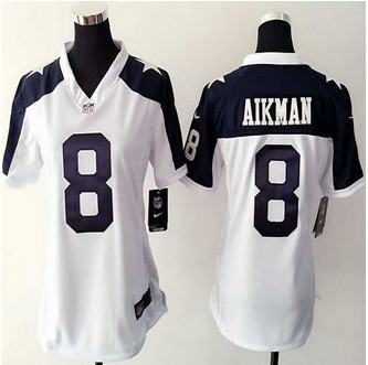 Women's New Cowboys #8 Troy Aikman White Thanksgiving Throwback NFL Elite Jersey