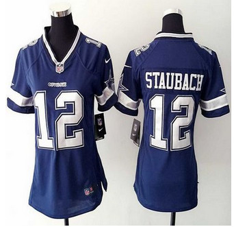 Women's New Cowboys 12 Roger Staubach Navy Blue Team Color NFL Elite Jersey