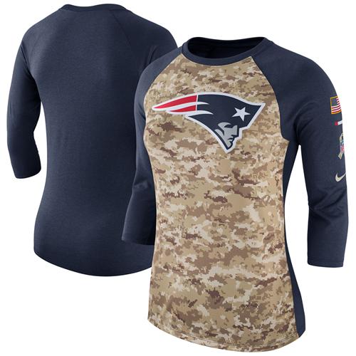 Women's New England Patriots Nike Camo Navy Salute to Service Legend Three-Quarter Raglan Sleeve T-Shirt Women's New England Patriots Nike Camo Navy Salute to Service Legend Three-Quarter Raglan Sleeve T-Shirt